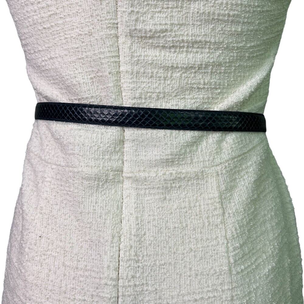 Vintage Genuine Snake Skin Navy Waist Belt Gold Tone Dame Buckle S/M - Picture 3 of 9